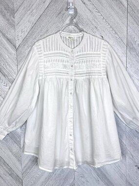 Solitaire Womens Medium Blouse White Cotton Long Sleeve Boho Cottagcore Peasant